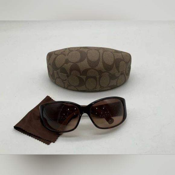 Coach Designer Tortoise Shell Brown Sunglasses + Case + Cloth - Picture 2 of 9